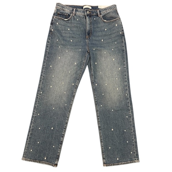 LOFT Pearl High Rise Straight Jeans in Authentic Vintage Mid Wash Embellished - Picture 5 of 11